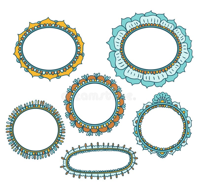 Set of floral doodle frames