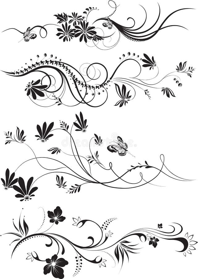 Set of Floral Ornaments Isolated on White Stock Vector Illustration