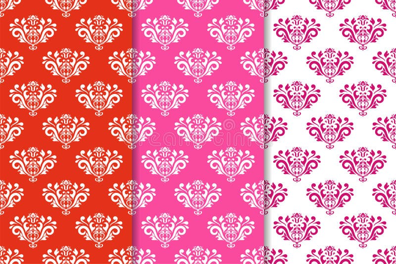 Set of floral ornaments. Red fuchsia seamless patterns stock illustration Set of floral ornaments. Red fuchsia seamless patterns stock illustration