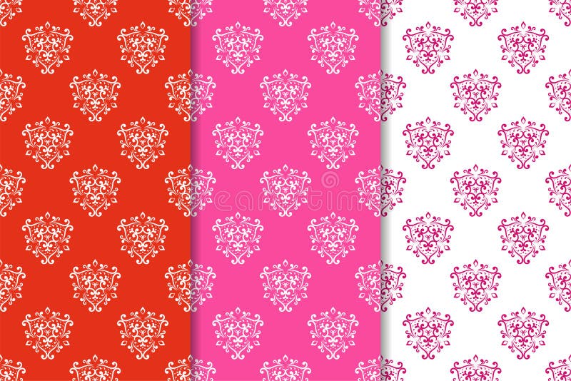 Set of floral ornaments. Red fuchsia seamless patterns royalty free illustration Set of floral ornaments. Red fuchsia seamless patterns royalty free illustration