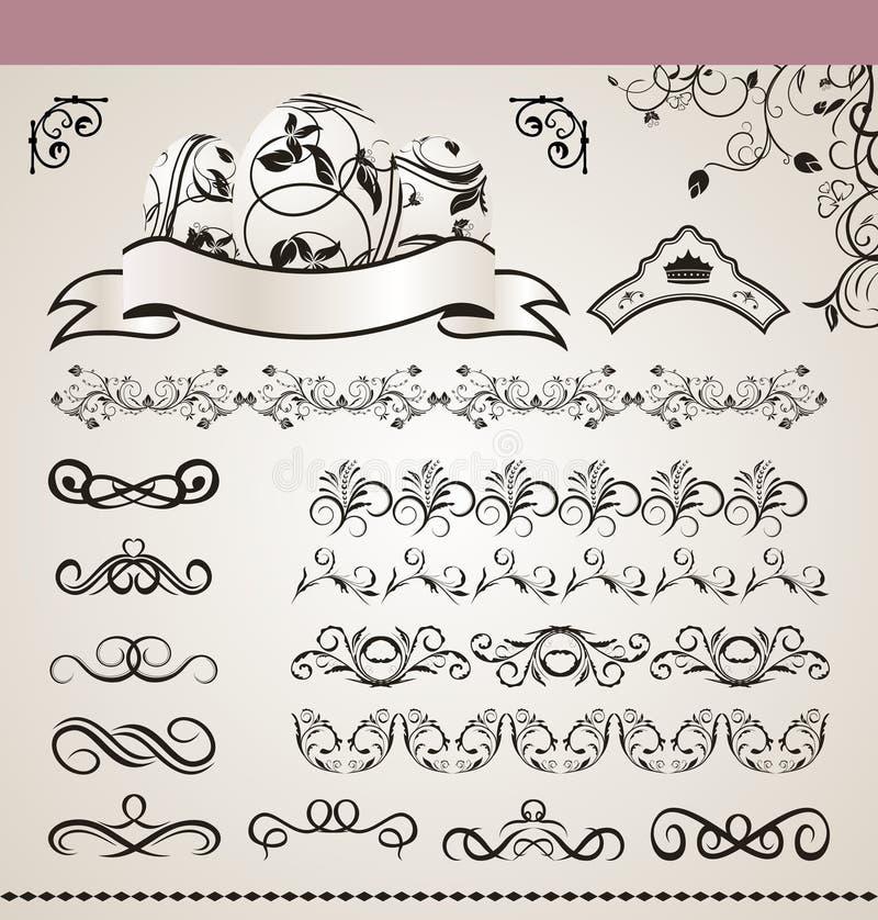 Set floral ornate design elements (5)