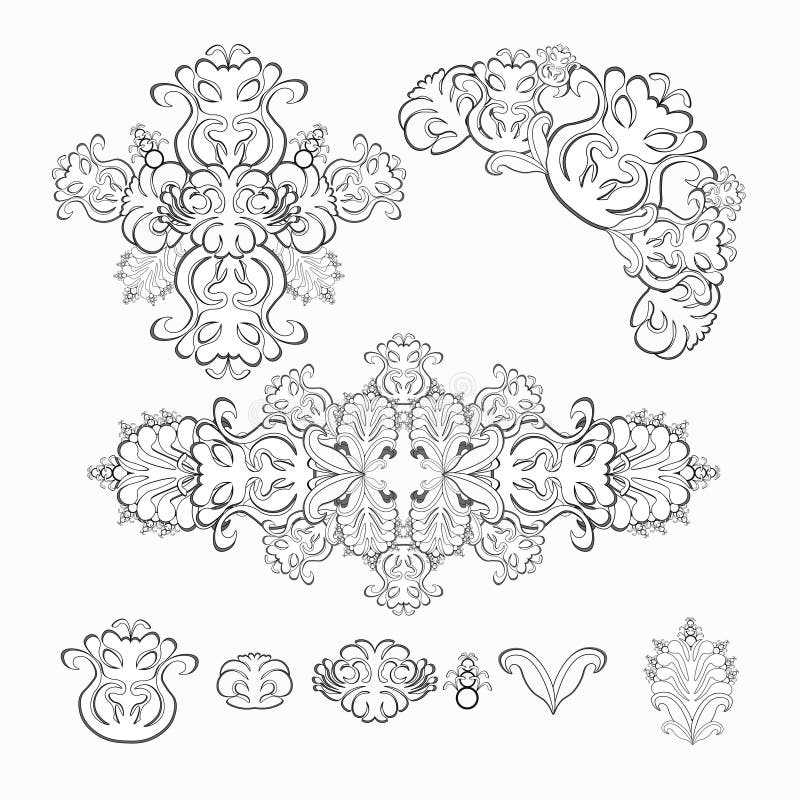Set of Floral Pattern Black and White Graphics. Vector Illustration ...