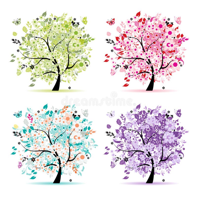 Set of floral trees beautiful for your design