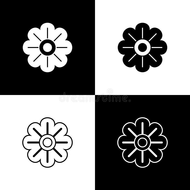 Set Flower Icon Isolated on Black and White Background. Vector Stock