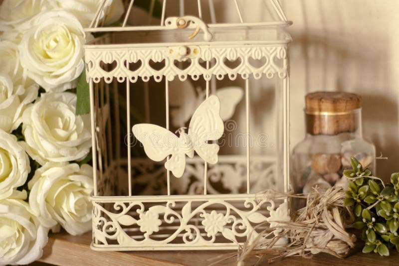 Metal Cage with White Butterfly for Decoration Stock Photo - Image of  antique, home: 129373340