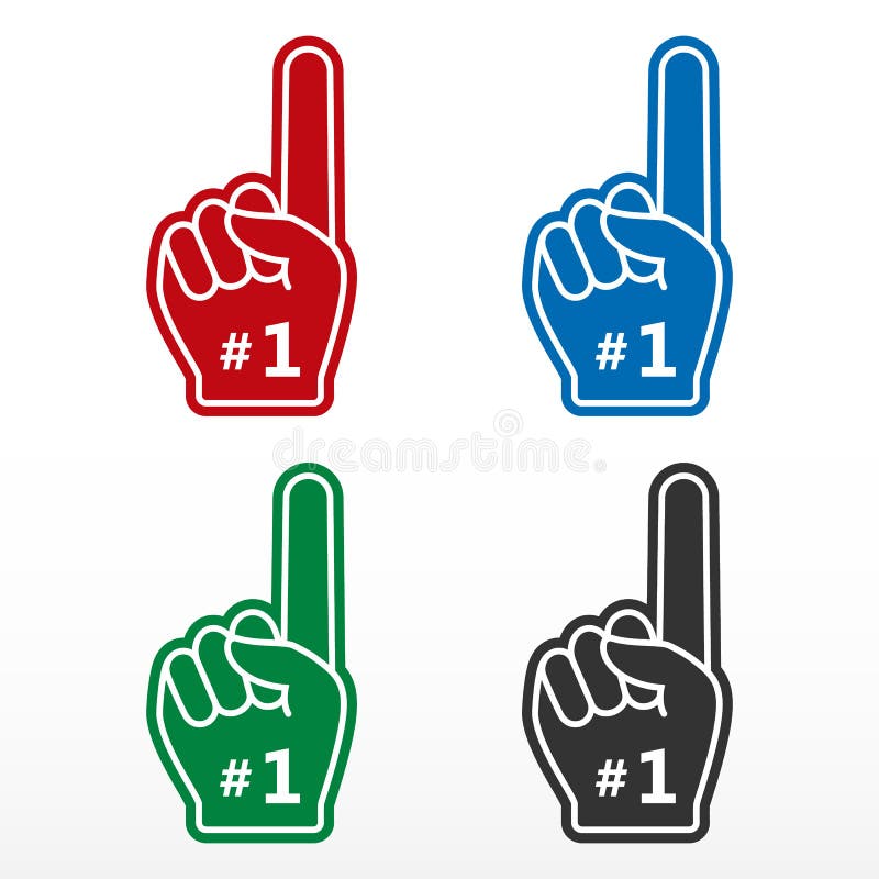 Set foam finger. Number 1, glove with finger raised flat, fan hand.