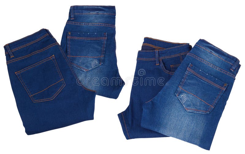 Set of Folded Blue Denim Jeans Isolated on White. Denim Set Stock Photo ...