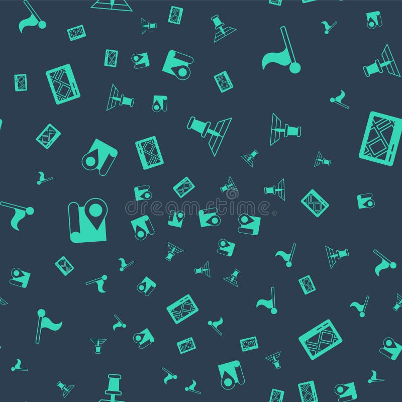 Set Folded map with location marker, Flag, and Gps device on seamless pattern. Vector vector illustration