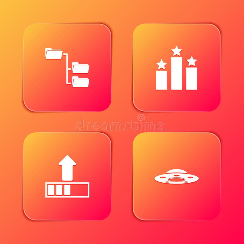 Set Folder tree, Ranking star, Loading and UFO flying spaceship icon. Vector stock illustration