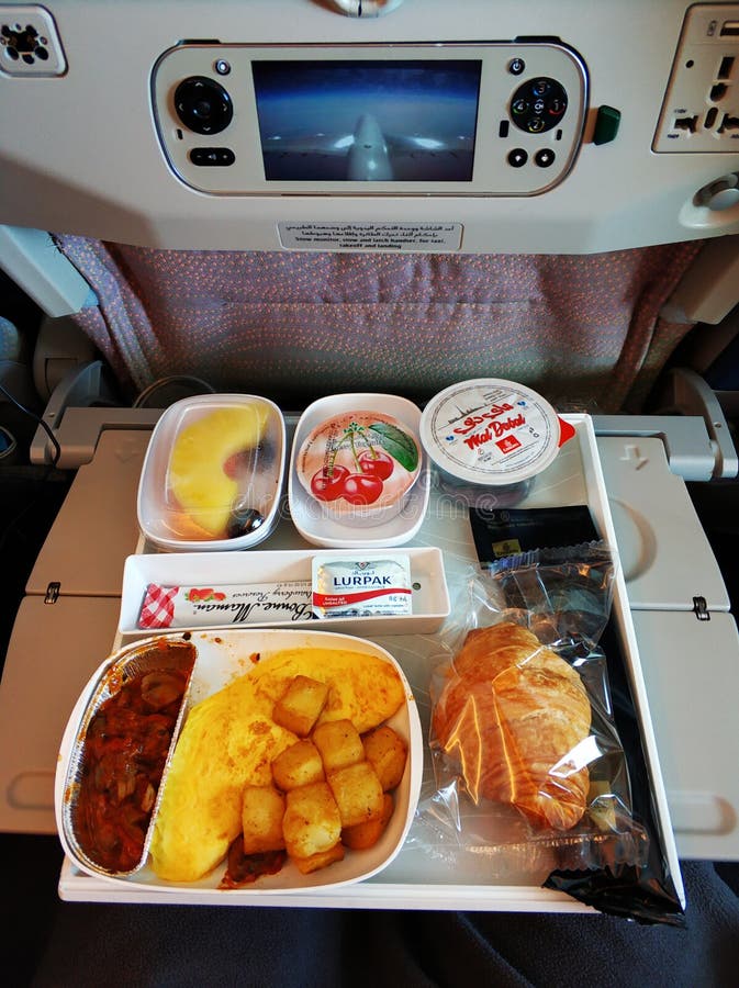 A Set of Food for a Passenger on an Emirates Airline Flight Editorial