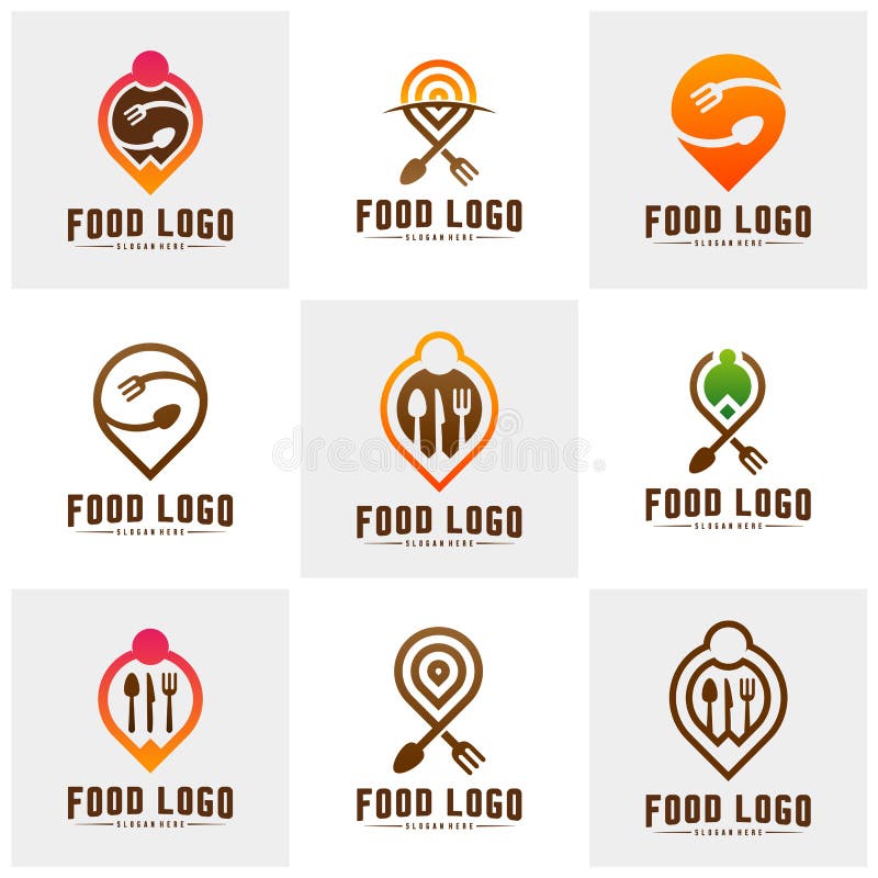 Set of Food Point Logo Design Concepts. Food and Restaurant Logo Template  Stock Vector - Illustration of grill, background: 148269416