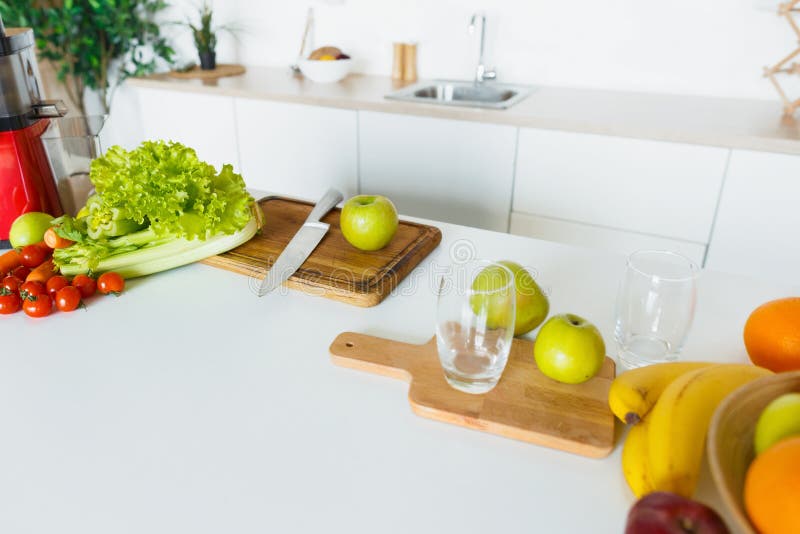 Set Food Preparing Healthy Drink Home Kitchen Healthy Eating Stock