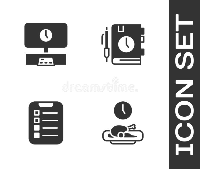 Set Food time, Smart Tv, To do list or planning and Daily paper notepad icon. Vector stock illustration