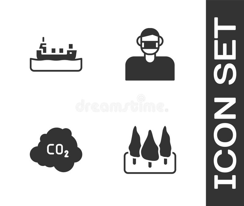 Set Forest, Oil Tanker Ship, CO2 Emissions in Cloud and Face Protective