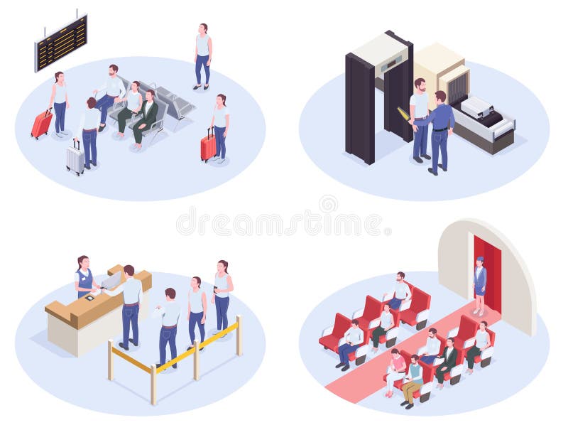 Airport Isometric Compositions Set royalty free illustration Airport Isometric Compositions Set royalty free illustration