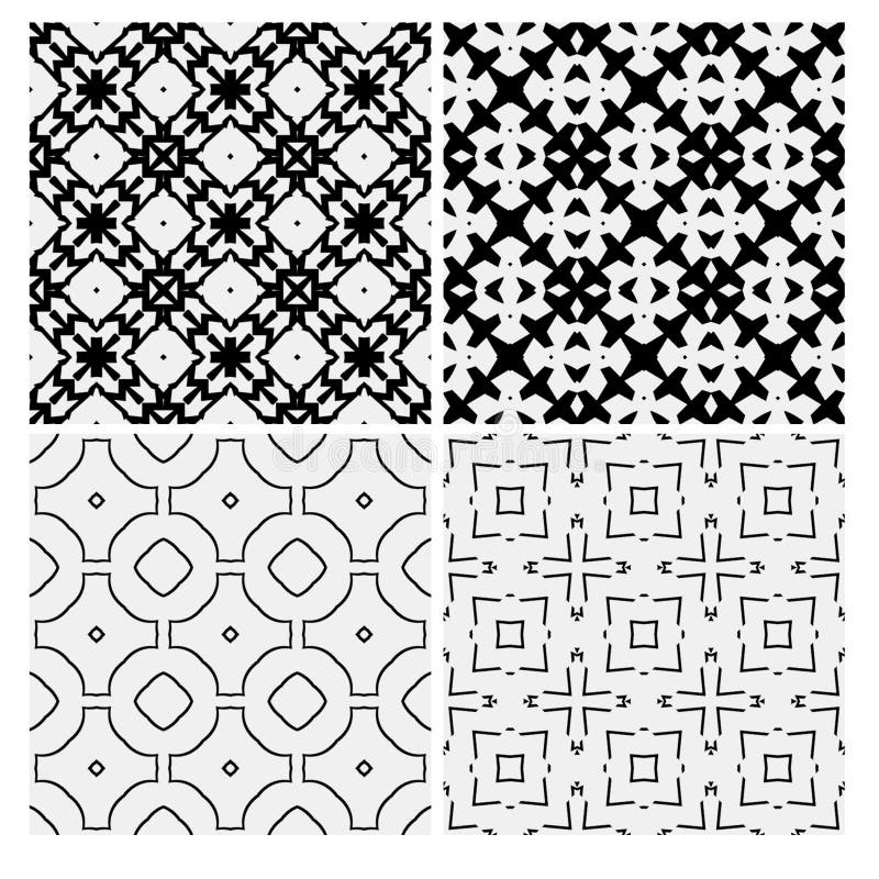 Set of Four Black and White Seamless Hand Drawn Texture Designs for ...