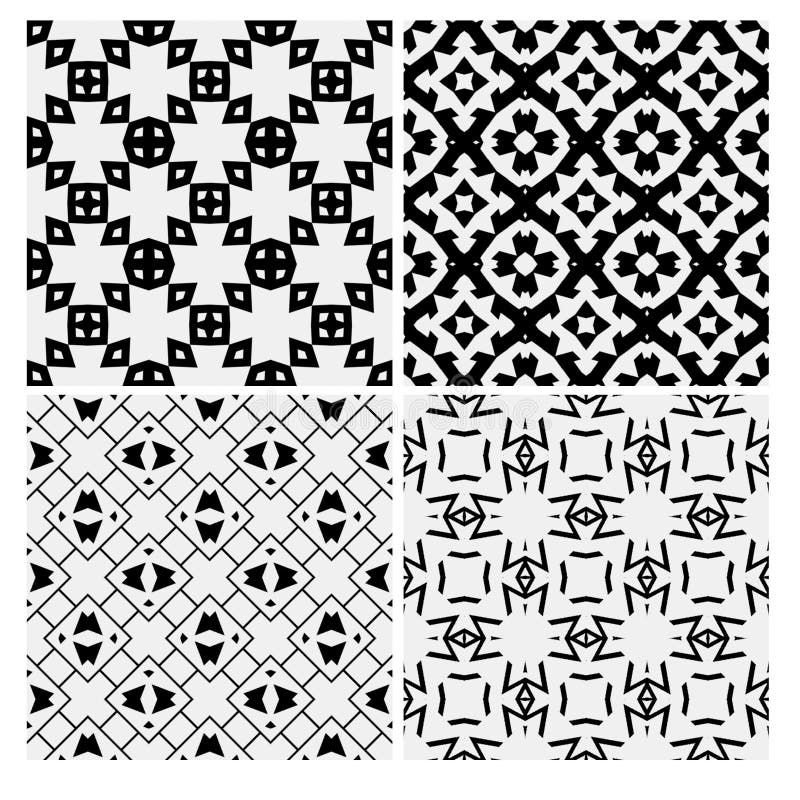 Set of Four Black and White Seamless Hand Drawn Texture Designs for ...