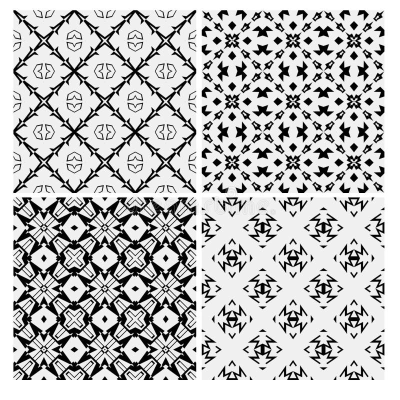 Set of Four Black and White Seamless Hand Drawn Texture Designs for ...