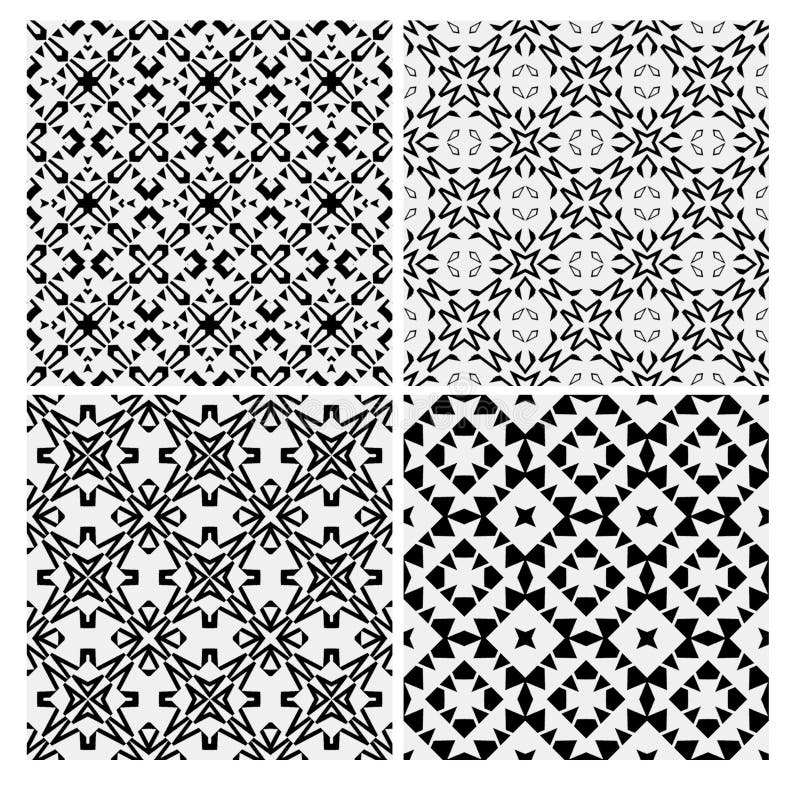 Set of Four Black and White Seamless Hand Drawn Texture Designs for ...