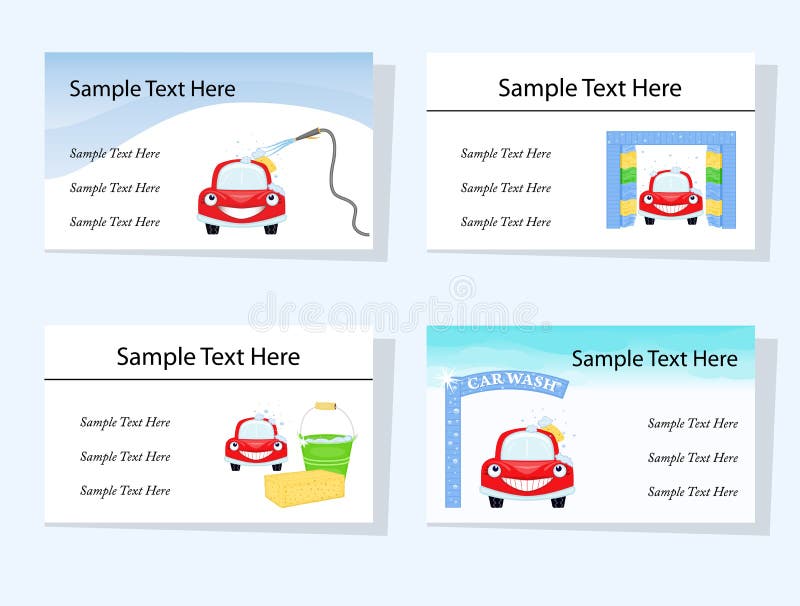 Set of Four Car Wash Business Cards Stock Vector Illustration of wash, soap 15202891