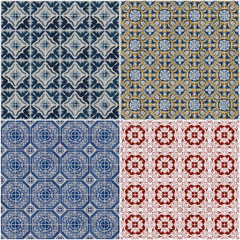 Set of Four Ceramic Tiles Patterns Stock Photo Image of closeup