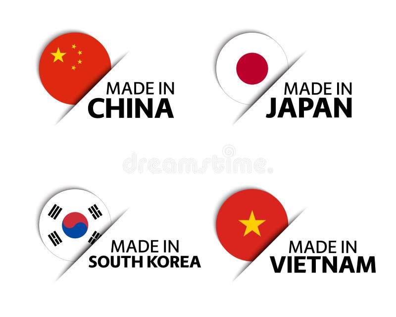 Set Of Four Chinese Japanese Korean And Vietnamese Stickers Made In China Made In Japan Made In South Korea Stock Vector Illustration Of Japanese Icon Set Of Four Chinese Japanese Korean And Vietnamese Stickers Made In China Made In Japan Made In South Korea Stock Vector Illustration Of Japanese Icon