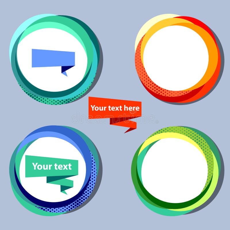 Set of four colorful circle frames with white copy space. Text frames set. royalty free illustration