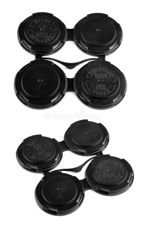 Set of four connected plastic lids for cups stock images