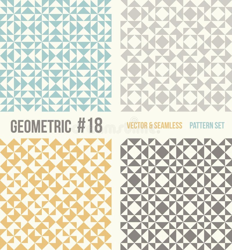 Set of four geometric patterns, teal, yellow and grey colors. stock illustration Set of four geometric patterns, teal, yellow and grey colors. stock illustration
