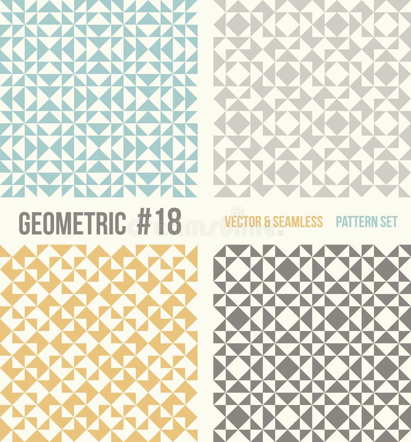 Set of four geometric patterns, teal, yellow and grey colors.