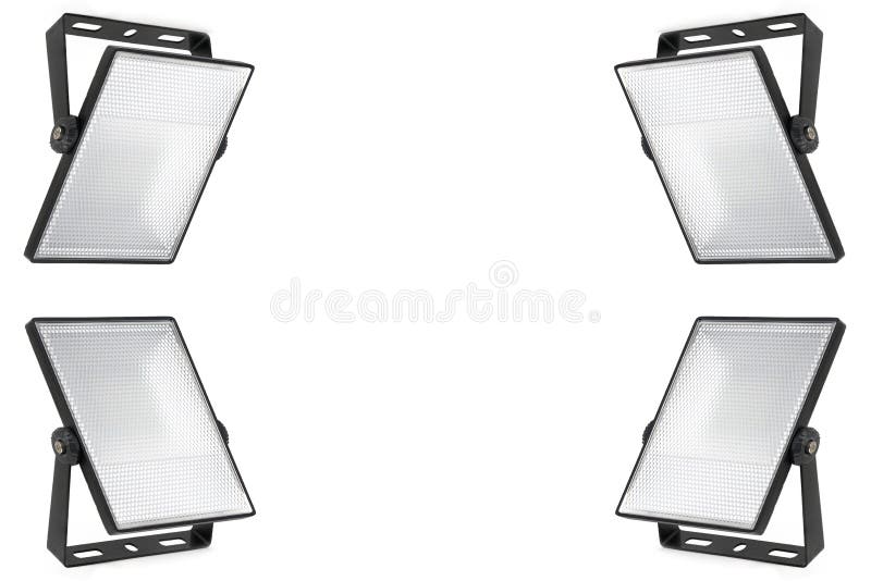 Set of Four Isolated Led Spotlights on White Background. Translucent