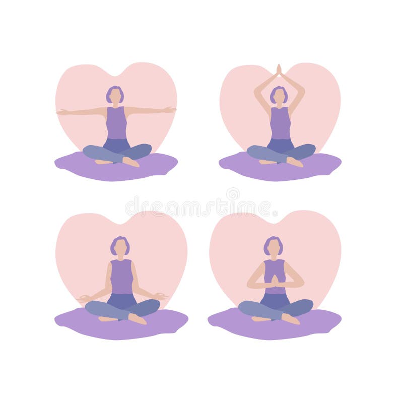 Set of four options for yoga exercises in pastel colors vector illustration