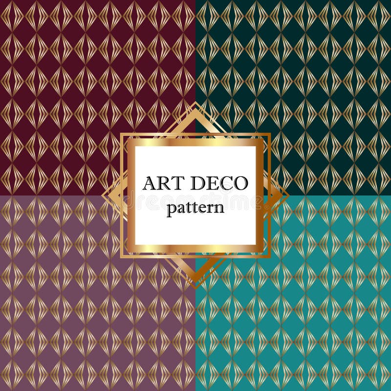 Set of four seamless patterns in art deco style. Golden gradient background. Vector illustration stock illustration Set of four seamless patterns in art deco style. Golden gradient background. Vector illustration stock illustration