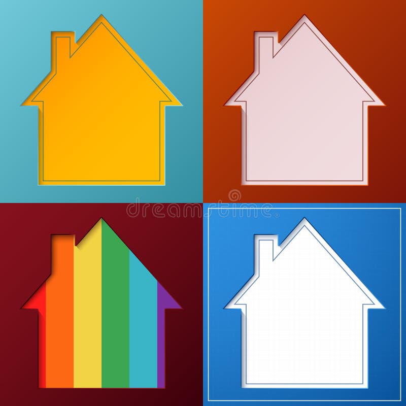 Set of Four Simple, Abstract House Backgrounds Stock Vector