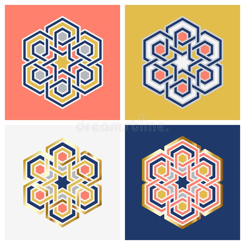 Set of four templates with traditional arabic islam geometric art. Arabesque pattern