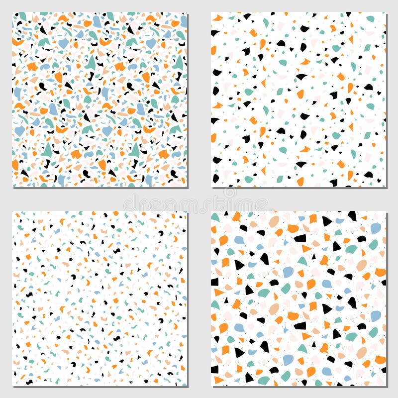 Set of four terrazzo seamless patterns. Modern pattern collection.