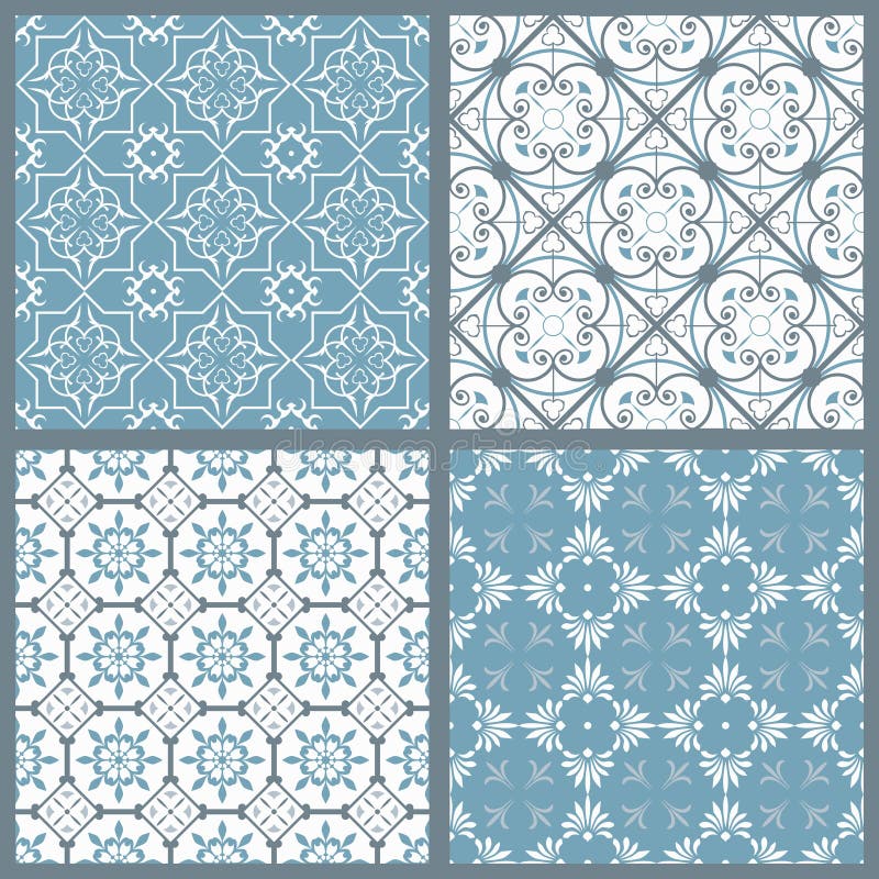 Set of four vintage symmetric seamless patterns stock illustration
