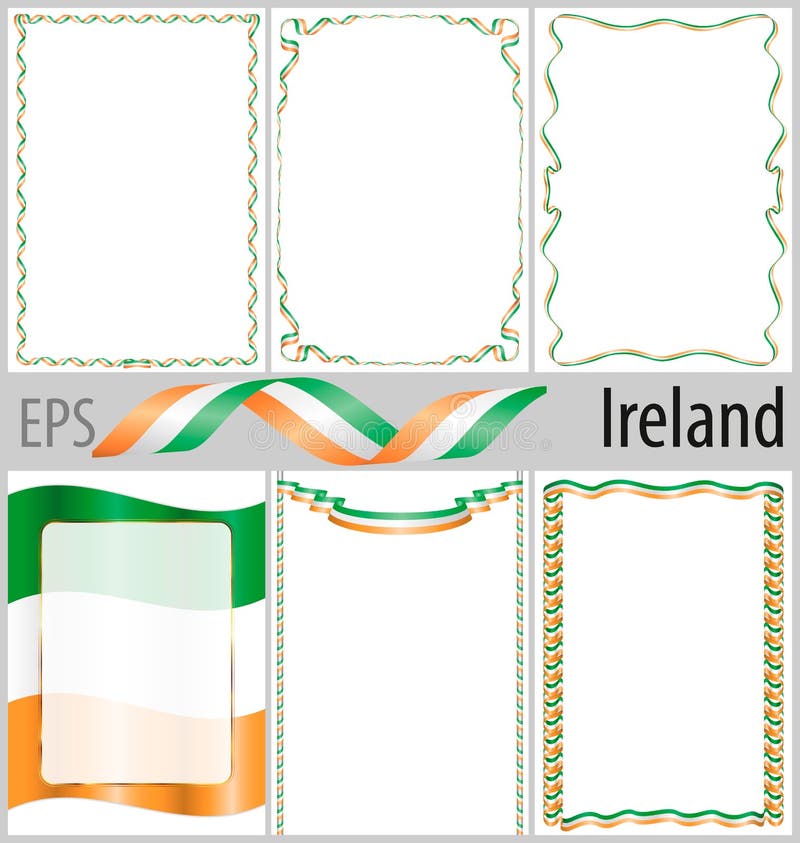 Set of 6 Frames and Borders with Coloring Ireland Flag Stock Vector