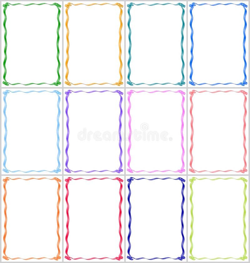 Set of frames and borders with multi-colored ribbons vector illustration Set of frames and borders with multi-colored ribbons vector illustration
