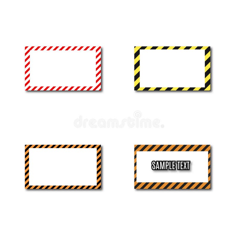 Set frames with slanted black and yellow strips, vector illustration.