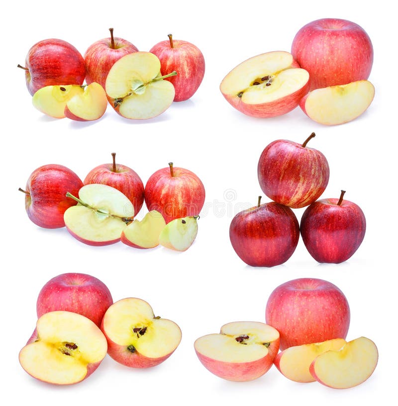 Set of Fresh Red Gala Apples with Slice Isolated on White Background