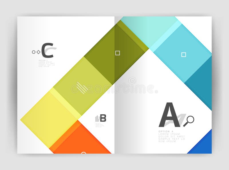 Set of front and back a4 size pages, business annual report design templates. Geometric square shapes backgrounds. Vector illustration