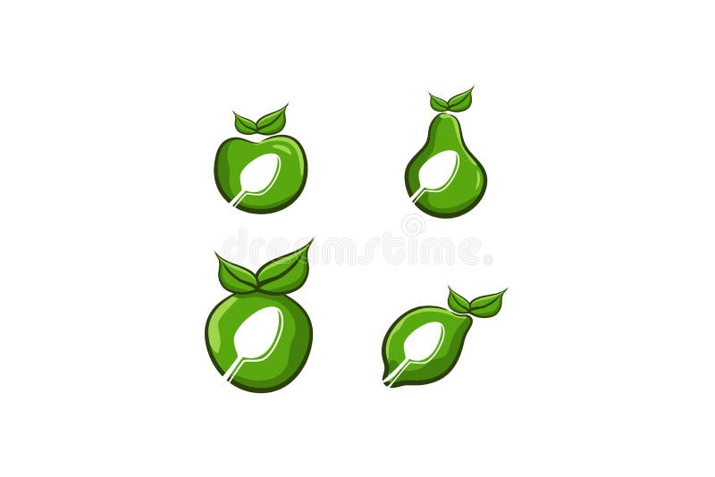 set fruit and negative space of spoon logo Designs Inspiration Isolated on White Background. vector illustration set fruit and negative space of spoon logo Designs Inspiration Isolated on White Background. vector illustration