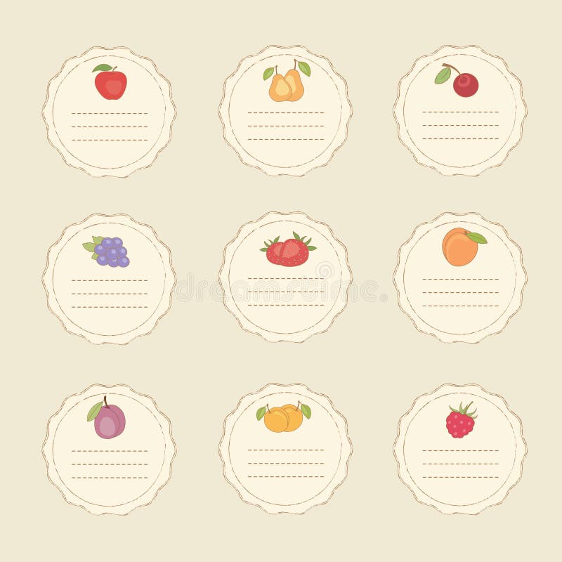 Set of fruit stickers stock illustration