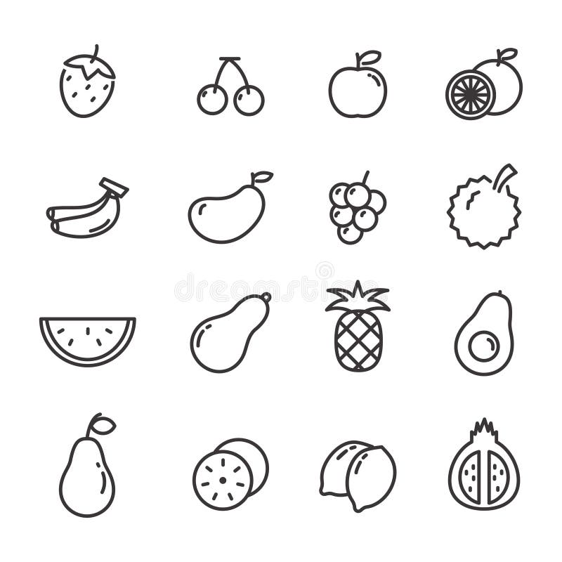 Set of Fruit Vector Illustration with Simple Line Design Stock Vector ...