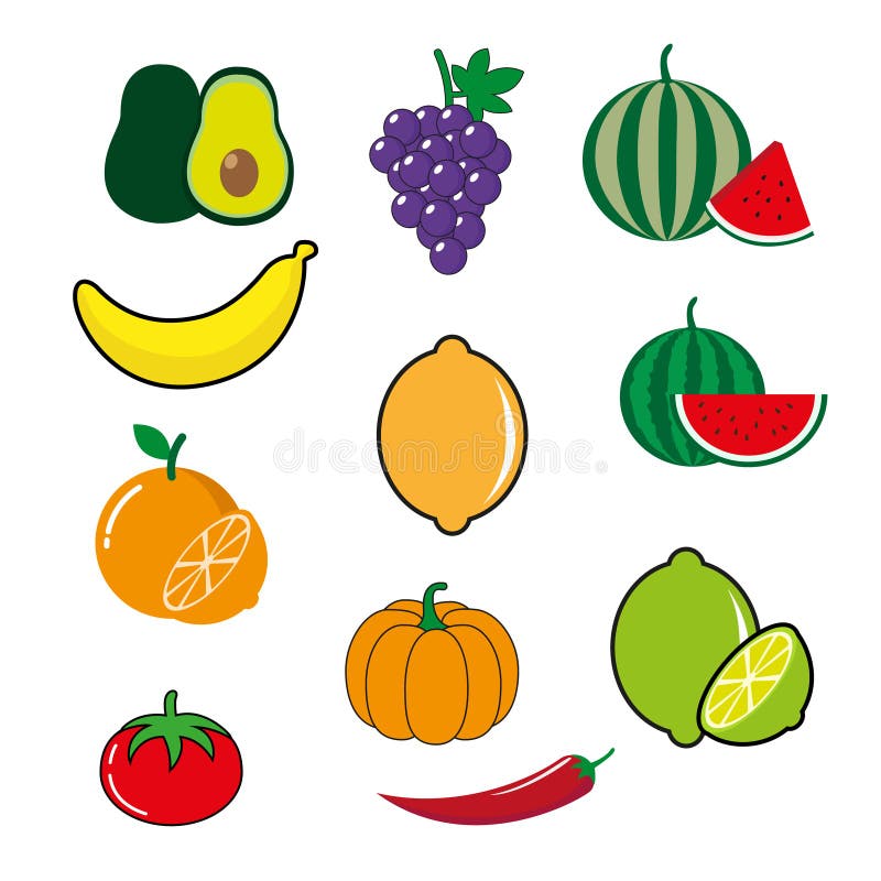 A Set of Fruit Vector Illustrations for Icons or Symbols Stock Vector