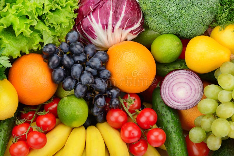 Set fruit and vegetable background