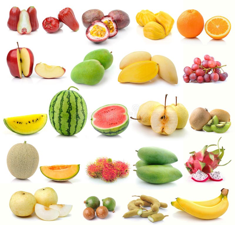 Set of fruit on white background