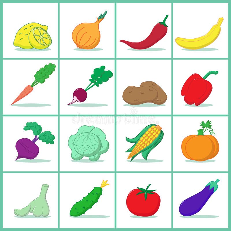 Set of Fruits and Vegetables Stock Vector - Illustration of vegetable ...