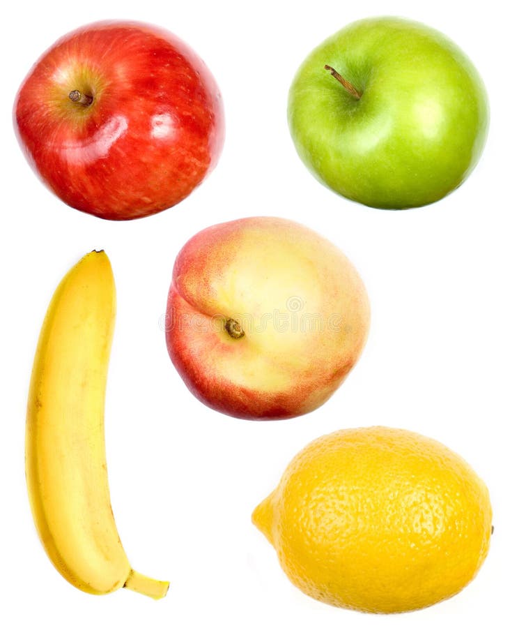 A set of fruits on white